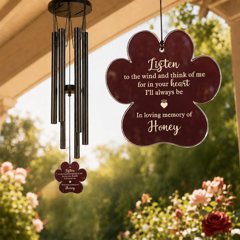 Custom Pet Memorial Acrylic Wind Chime – Personalized Paw Print Sympathy Gift LM32 669435