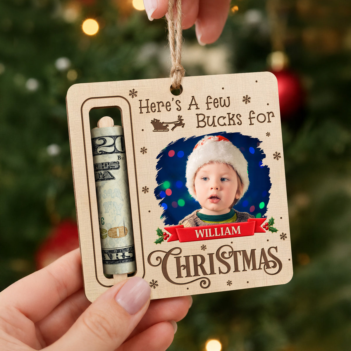 Personalized Photo Christmas Wood Money Holder Ornament Christmas Gift for Kids TH10 171023