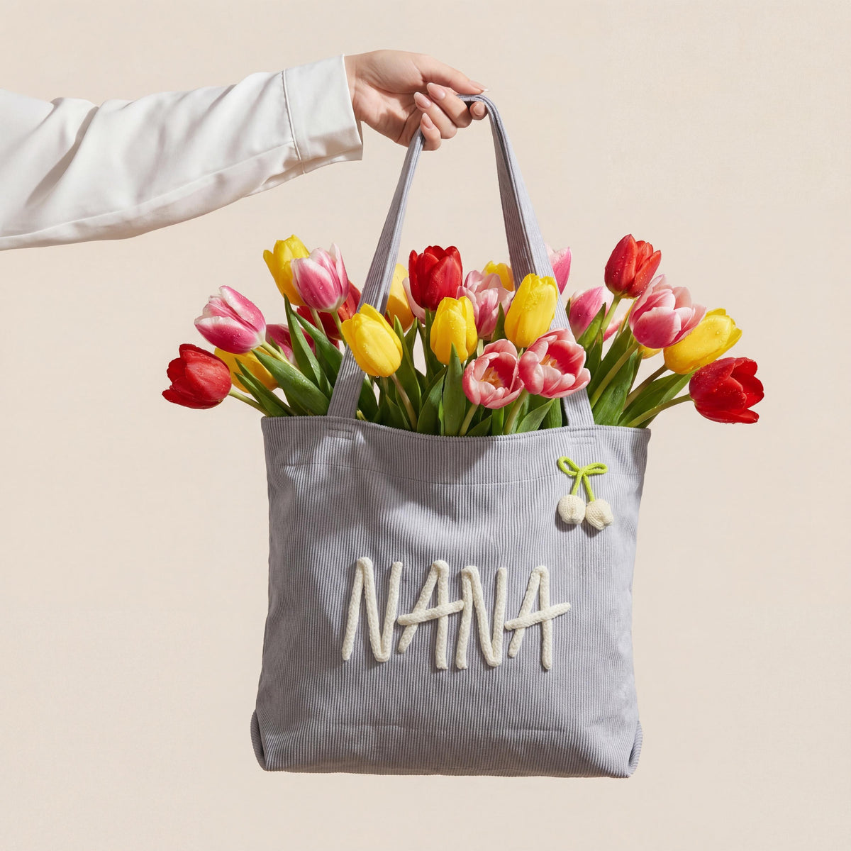 Personalized GIGI Corduroy Chunky Yarn Tote Bag, Mother's Day Surprise Gift for Grandma LM32 899769