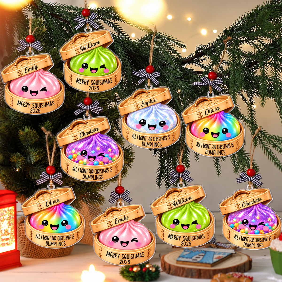 Custom Name Merry Squishmas Glitter Rainbow Dumpling Acrylic Ornament, Cute Christmas Keepsake TH10 171431