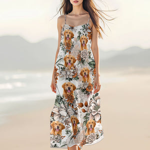 Custom Dog Photo Floral Style Women's V-Neck Cami Maxi Dress HO82 893598