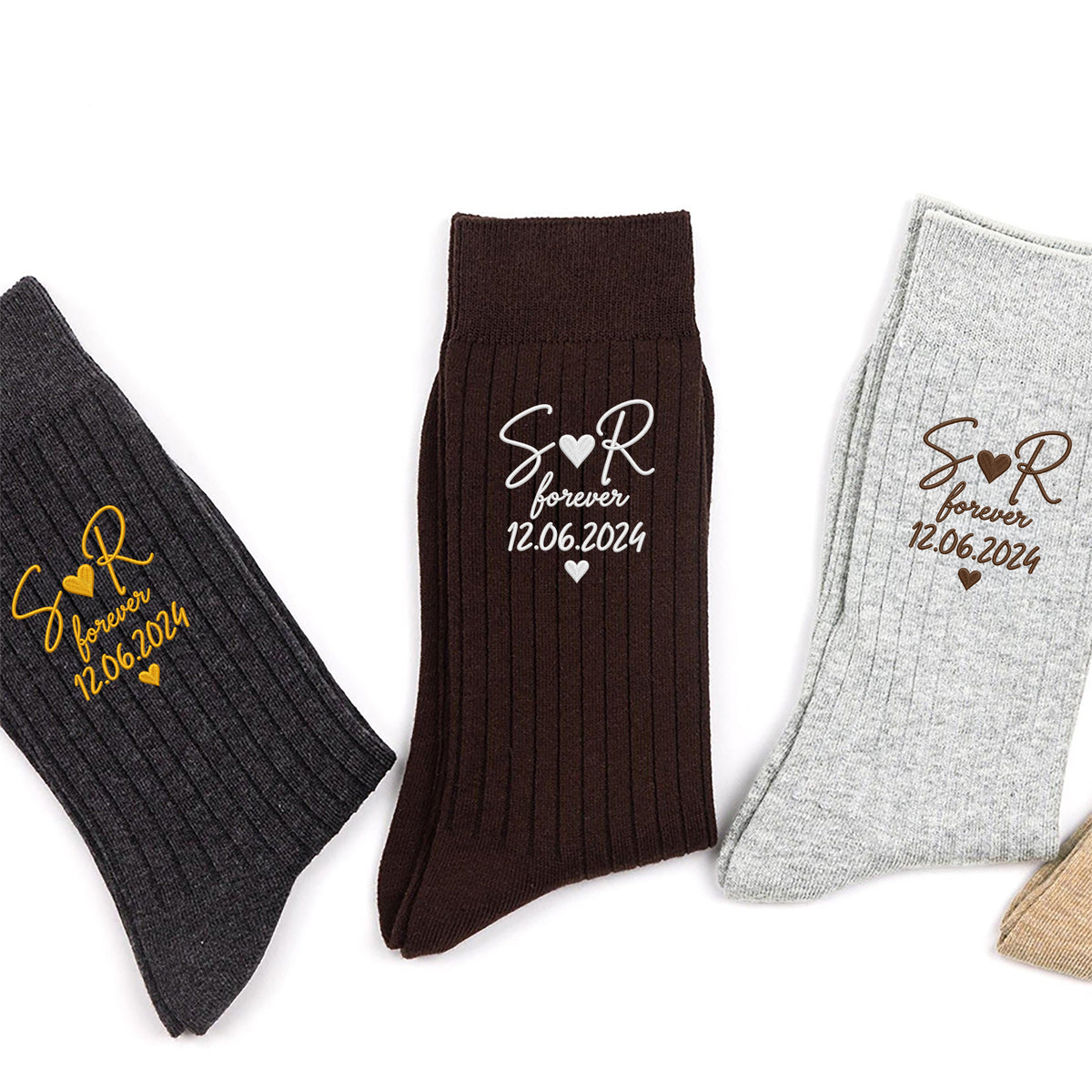 Personalized Date & Initials Embroidered Socks Couple Gift HA75 922214