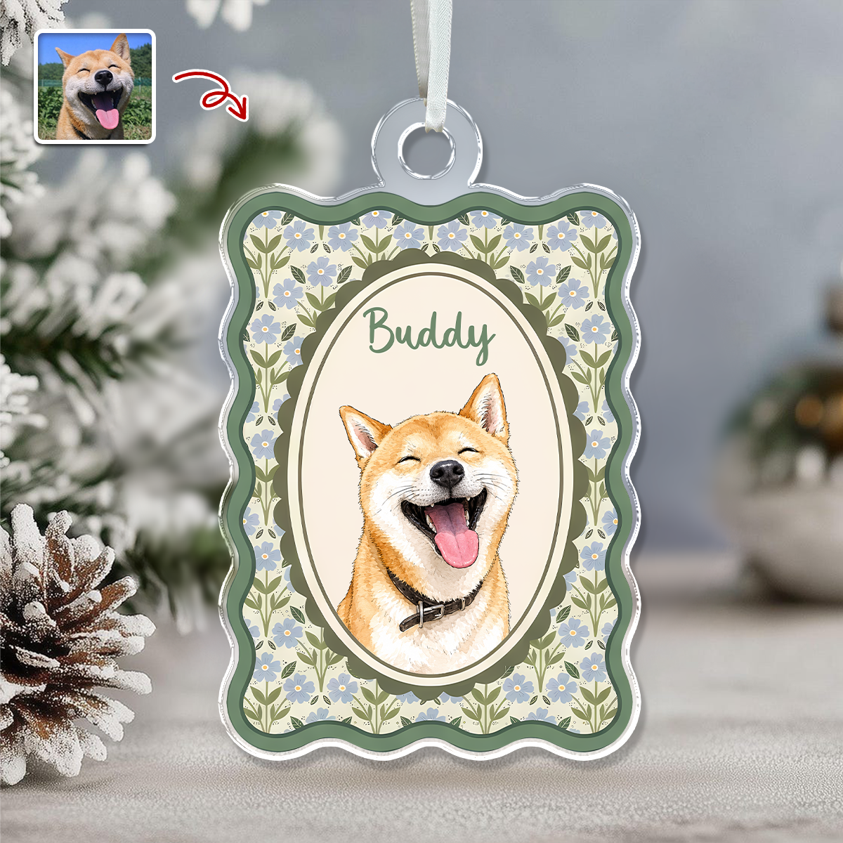 Custom Photo Cute Dog Cat Vintage Frame Acrylic Ornament, Christmas Keepsake for Pet Lovers HA75 919414