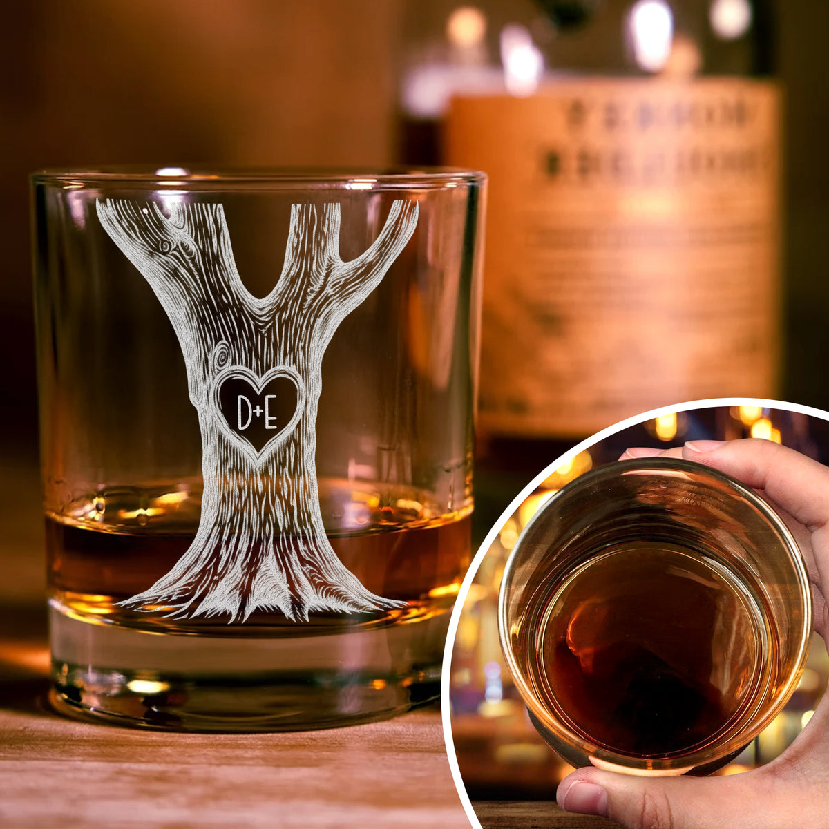 Personalized Initials In A Heart Tree Engraved Whiskey Glass Couple Gift LM32 670207