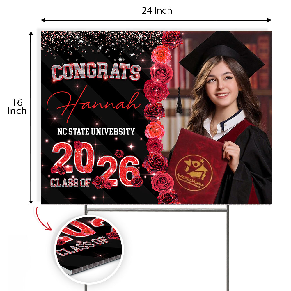 Custom Photo Rose Background Class Of 2026 Graduation Yard Sign HA75 920464