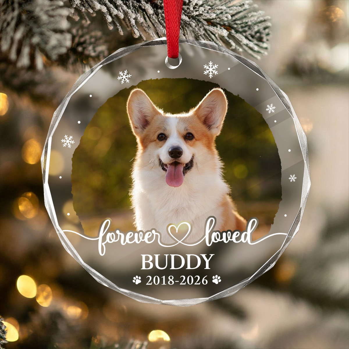 Custom Photo Forever Loved Memorial Glass Ornament HA75 922034