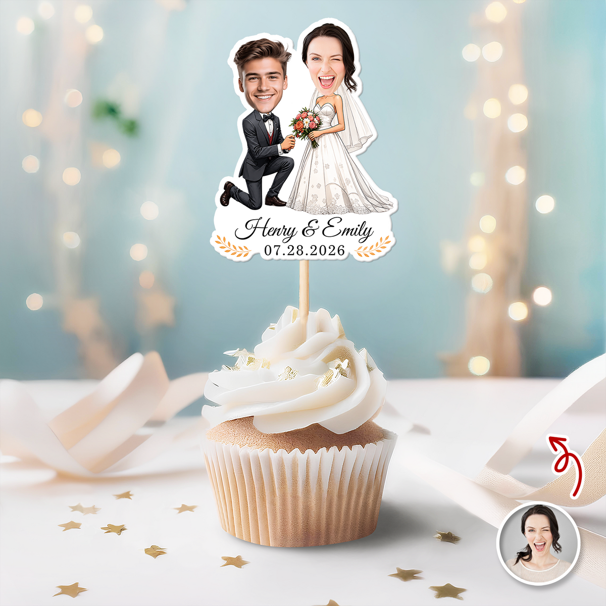 Custom Couple Photo Wedding Cupcake Toppers Bridal Shower Party Decor, Wedding Keepsake Gift LM32 669659