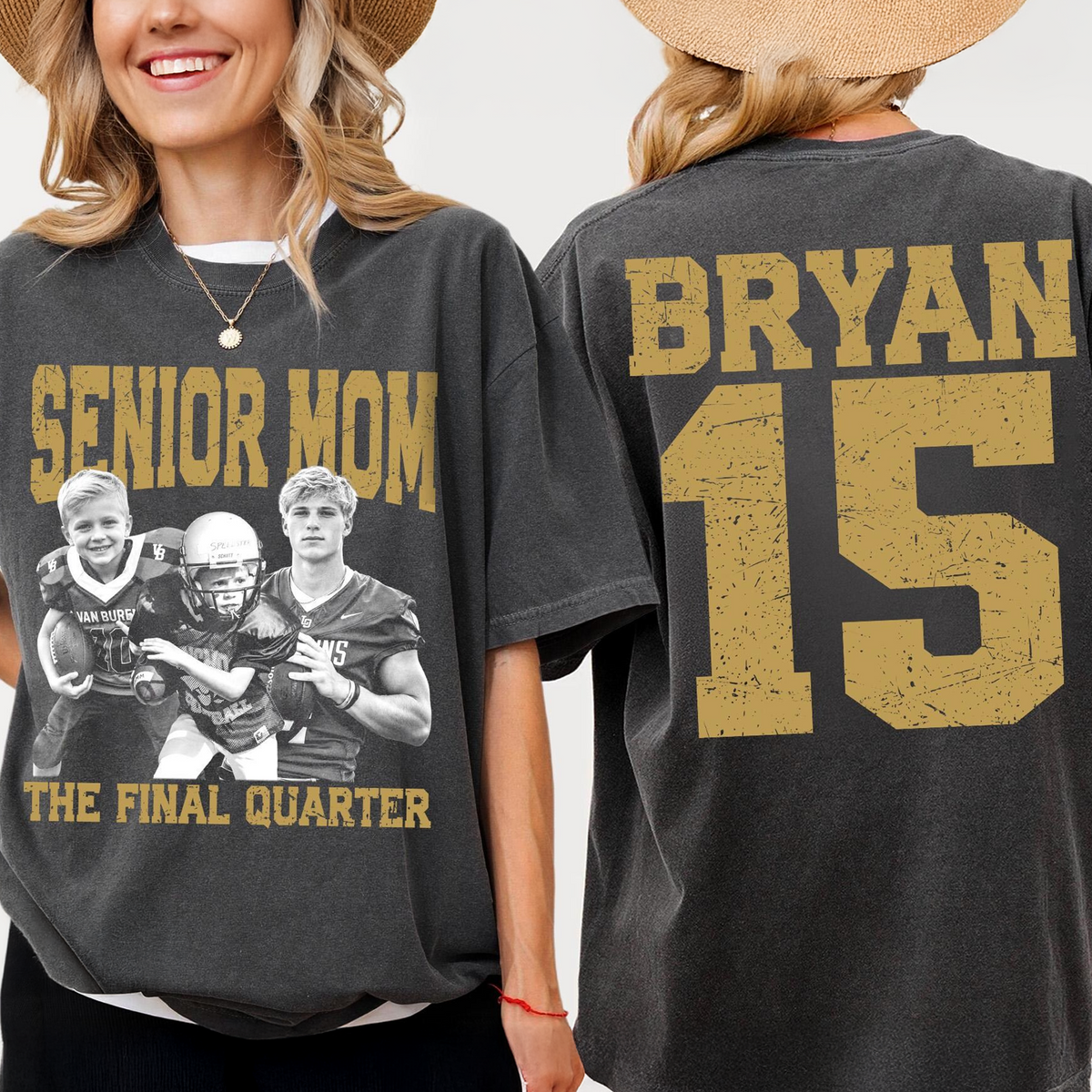 Custom Senior Dad Mom Football Shirt, Personalized Photo Tee with Name & Number Back, The Final Quarter, Class of 2027 Gift HO82 903214