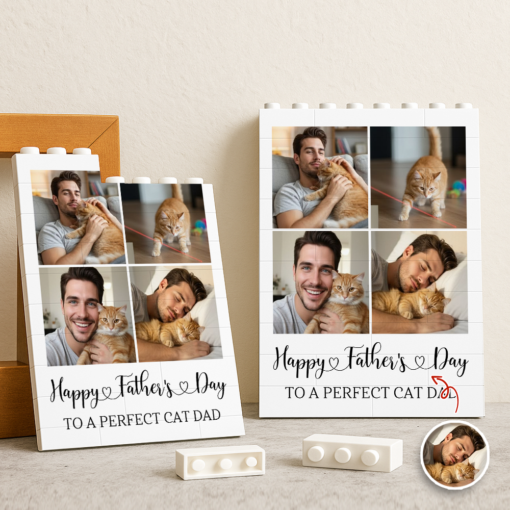 Custom Photo Happy Father’s Day To A Perfect Cat Dad Building Block TH10 170009
