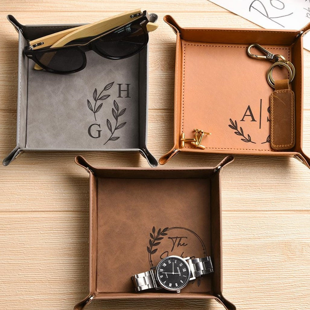 Custom Initial Name Father's Day Gift Leather Valet Tray, Catch All Tray Gifts for Dad LM32 899249