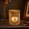 Custom Photo Love Never Leaves, It Lights Up Forever - Memorial Personalized Glass Jar With LED Candle CH07 895814