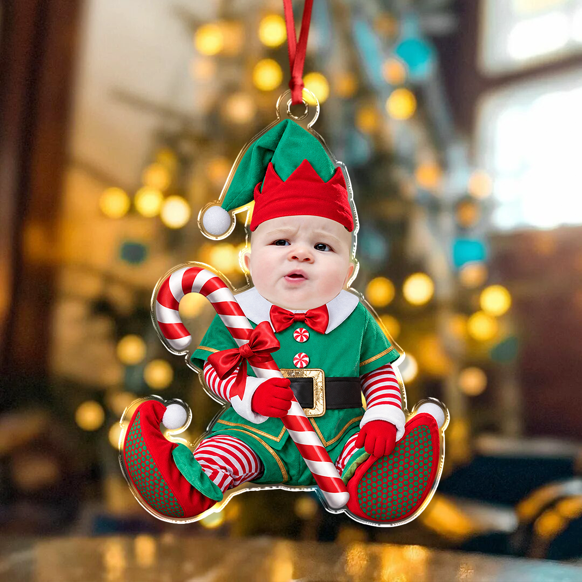 Custom Baby Face Christmas Outfit Acrylic Ornament, Personalized Baby Holiday Keepsake HA75 921828