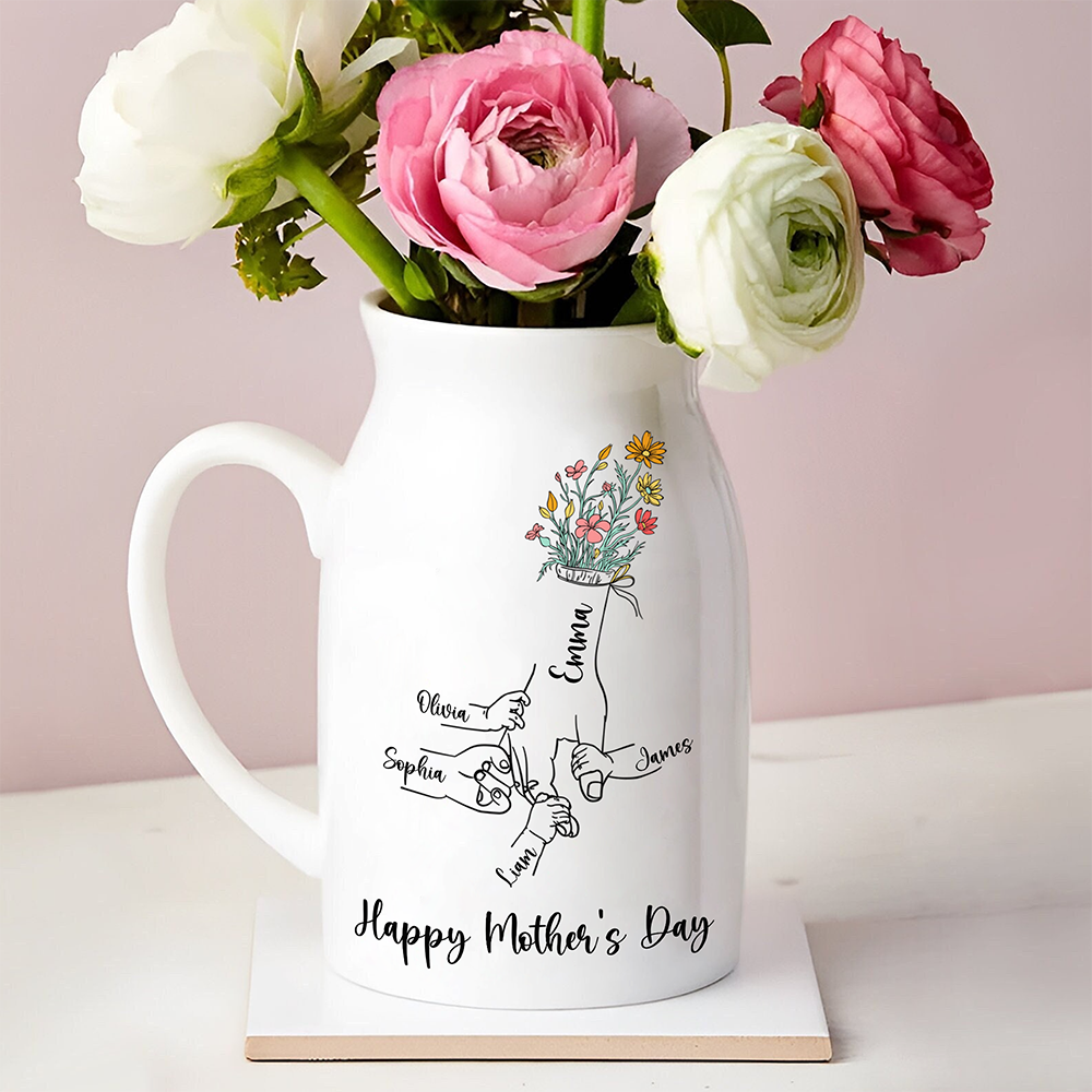 Personalized Floral Hands Mom With Kids Vase Gift For Mother's Day CH07 910882