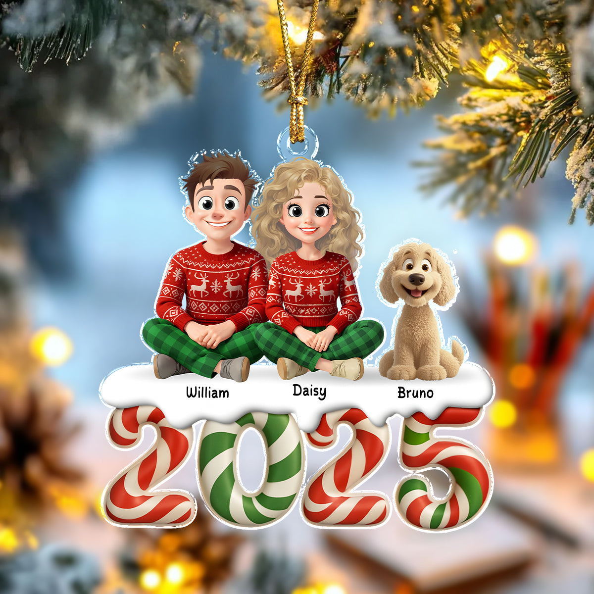 You & Me And The Dog Our Kind Of Merry Acrylic Ornament Personalized Gift For Christmas HO82 900118