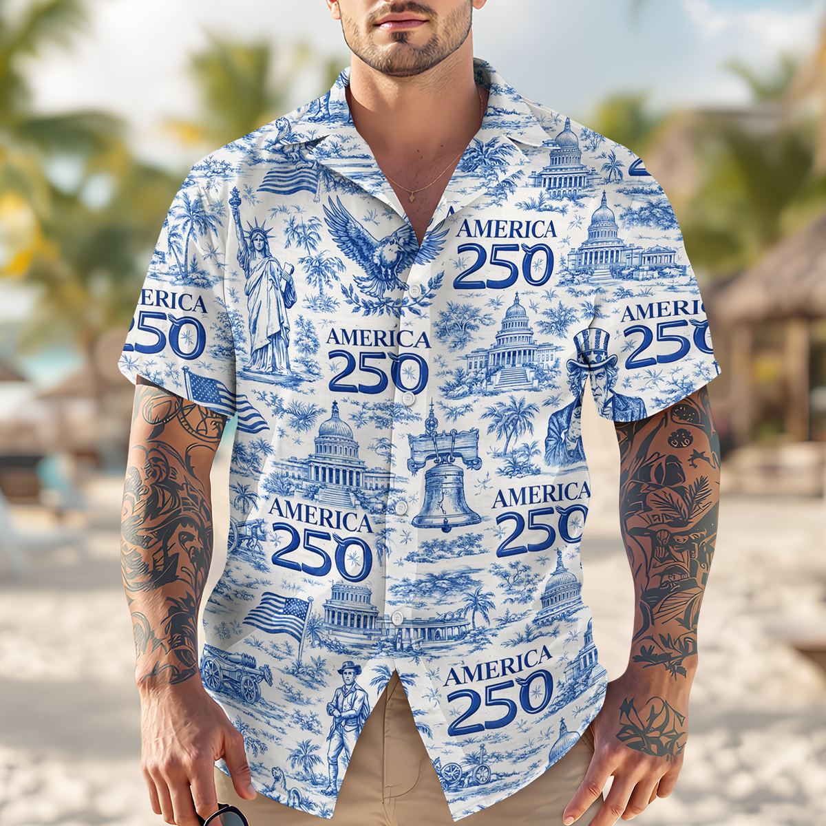 America 250th Anniversary Toile De Jouy Style Hawaii Shirt CH07 910426
