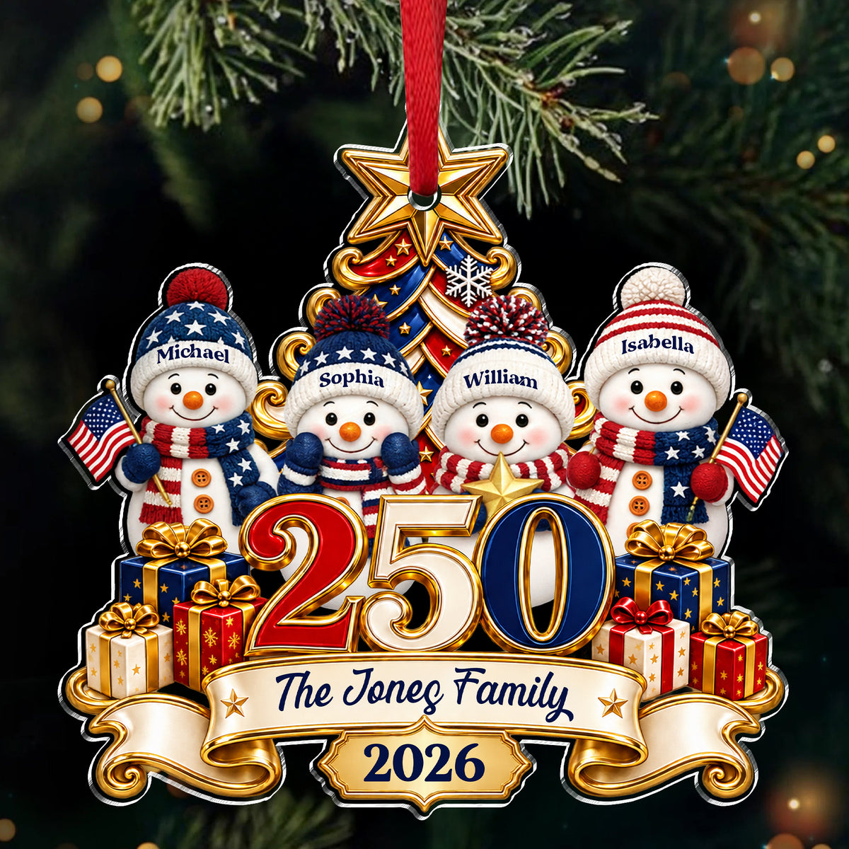 Personalized 250 Years Of Freedom Family Snowman Patriotic Acrylic Ornament Christmas Gift HA75 919382