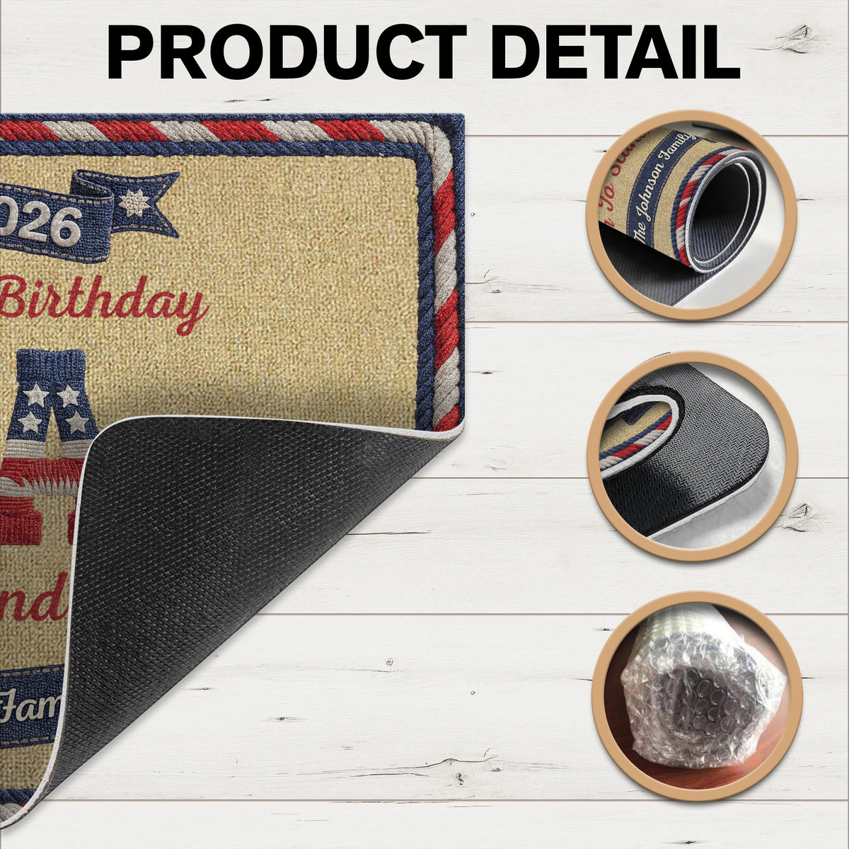 Personalized USA 250th Birthday Faux Yarn Pattern Doormat - 2D Printed Not Embroidered Patriotic America Decor HO82 901576