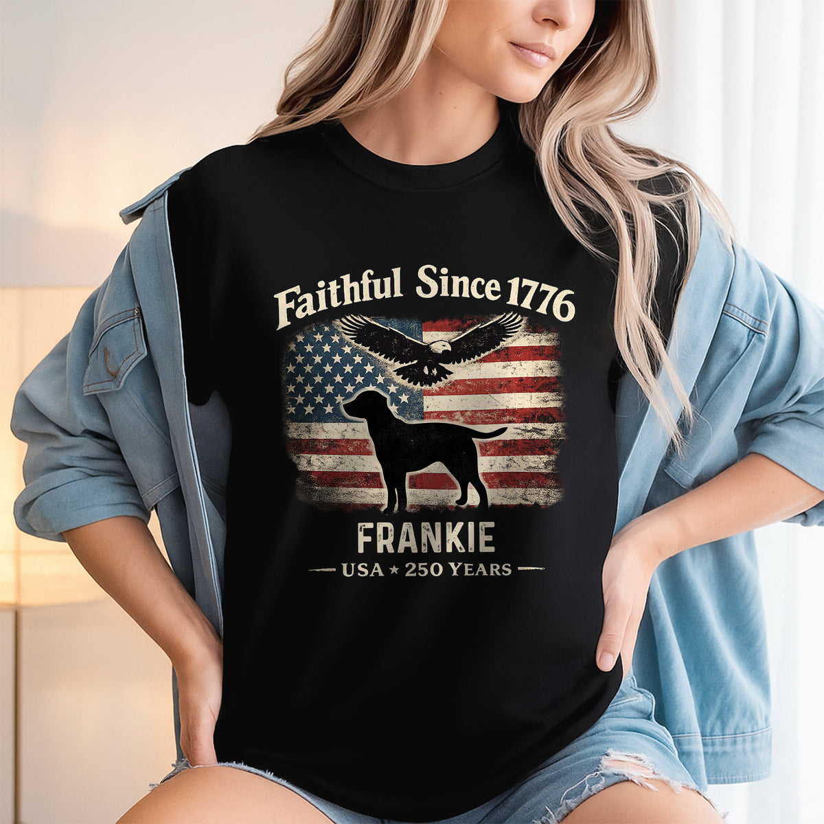 Custom Dog Faithful Since 1776 USA 250 Years Dark Shirt LM32 899061