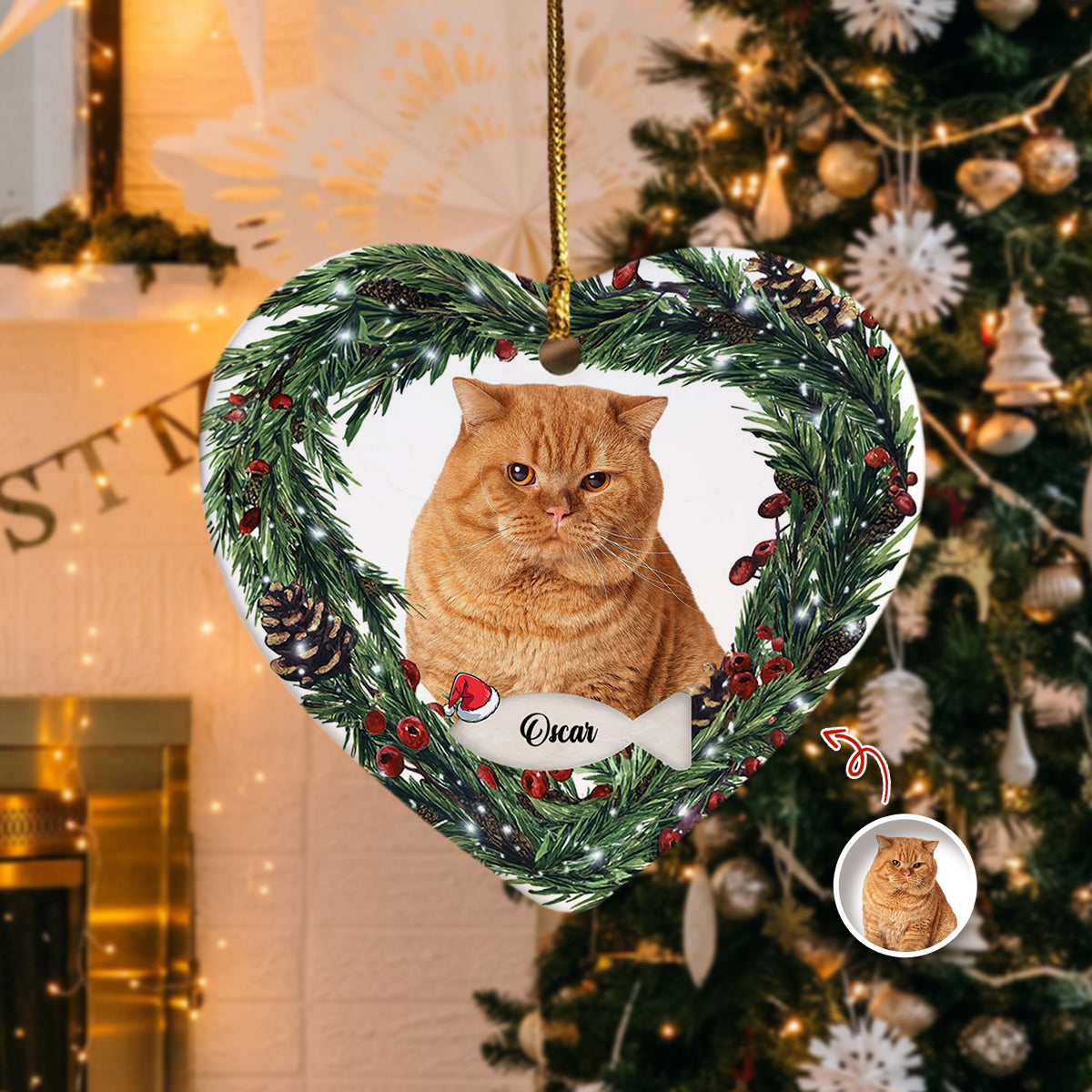 Custom Photo Cat Personalized Heart Shaped Ceramic Ornament For Christmas HA75 897466