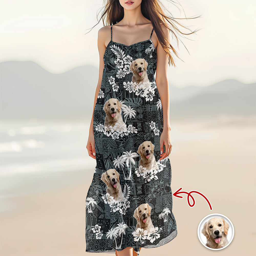 Custom Dog Photo Maxi Dress – Personalized Dog Photo Tropical Summer Dress CH07 911022