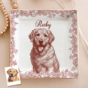 Custom Photo Dog Cat Toile De Jouy Style Jewelry Dish HA75 898320