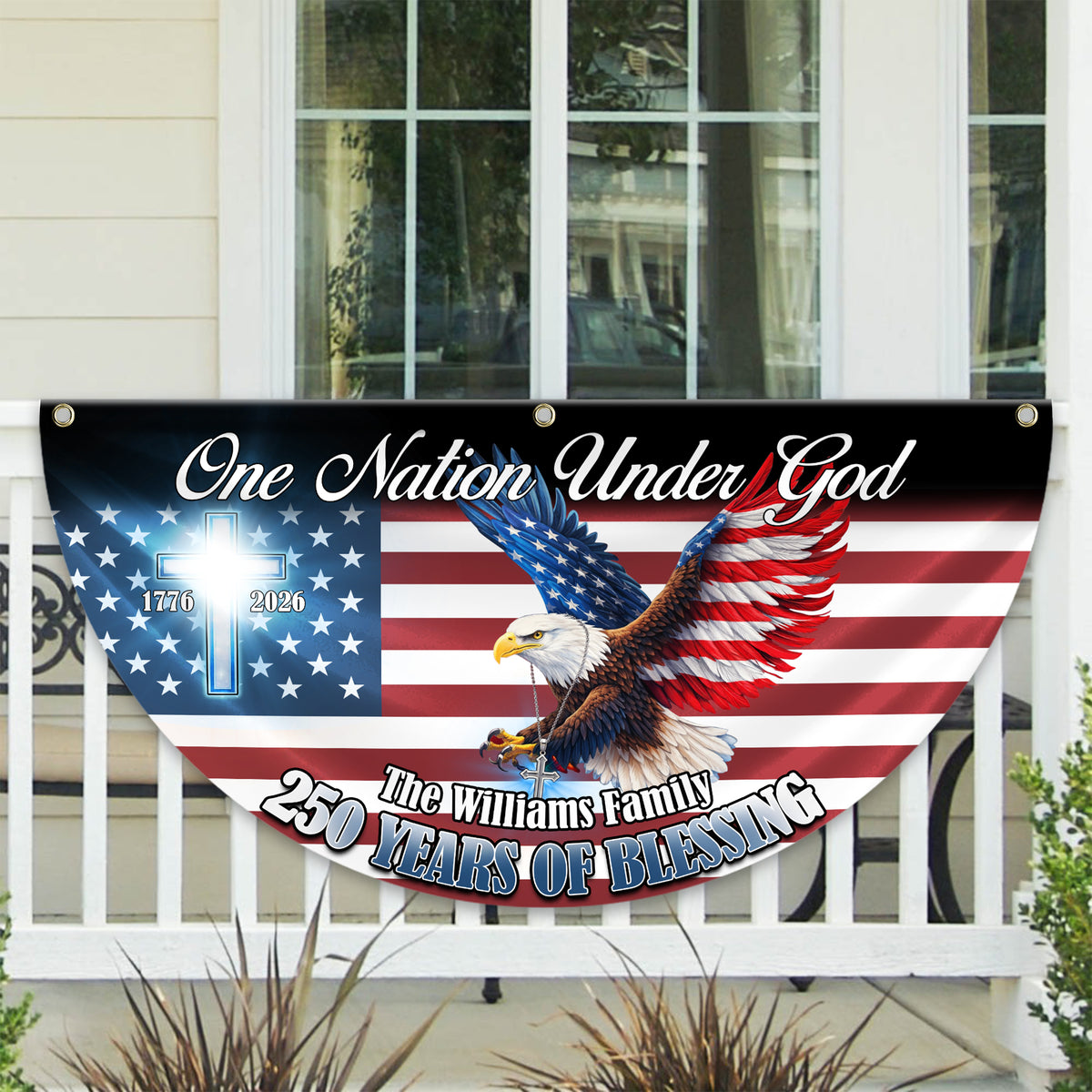 Personalized One Nation Under God 1776–2026 Semiquincentennial Non-Pleated Fan Flag HO82 901308
