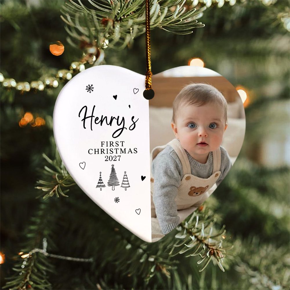 Custom Photo Baby's First Christmas Heart Ceramic Ornament Baby Christmas Tree Decoration Gift HO82 903428