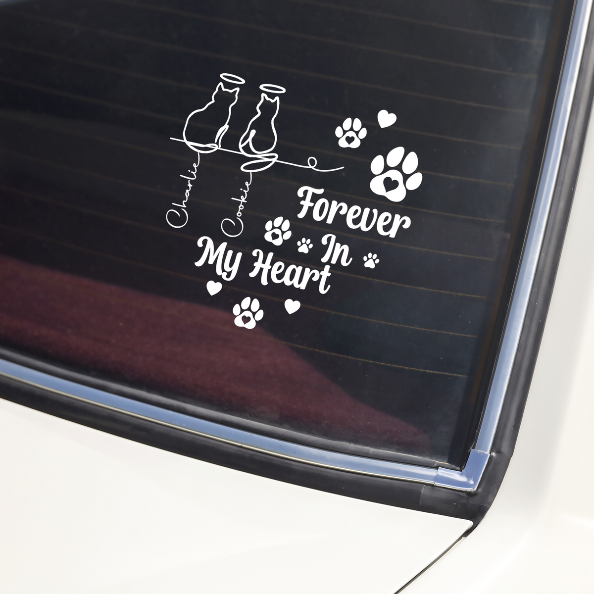 Personalized Forever In Our Hearts Car Window Decal Sticker Gift For Dog Cat Lovers CH07 910258