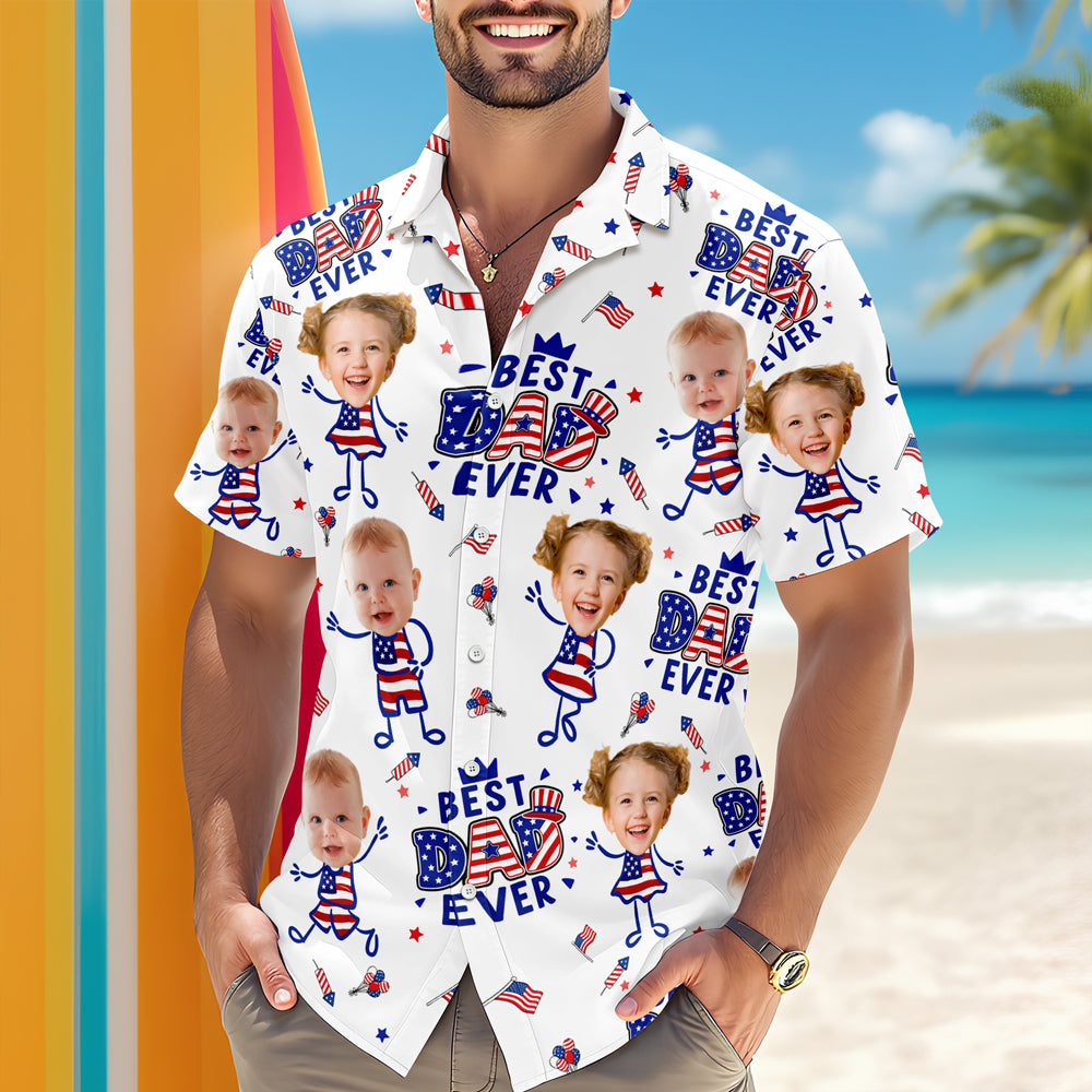 Custom Face Best Dad Ever USA Flag Hawaiian Shirt Gift For Father's Day CH07 911470
