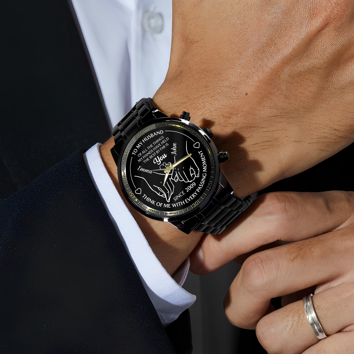 To My Husband Holding Hands - Personalized Men's Wrist Watch LM32 895017