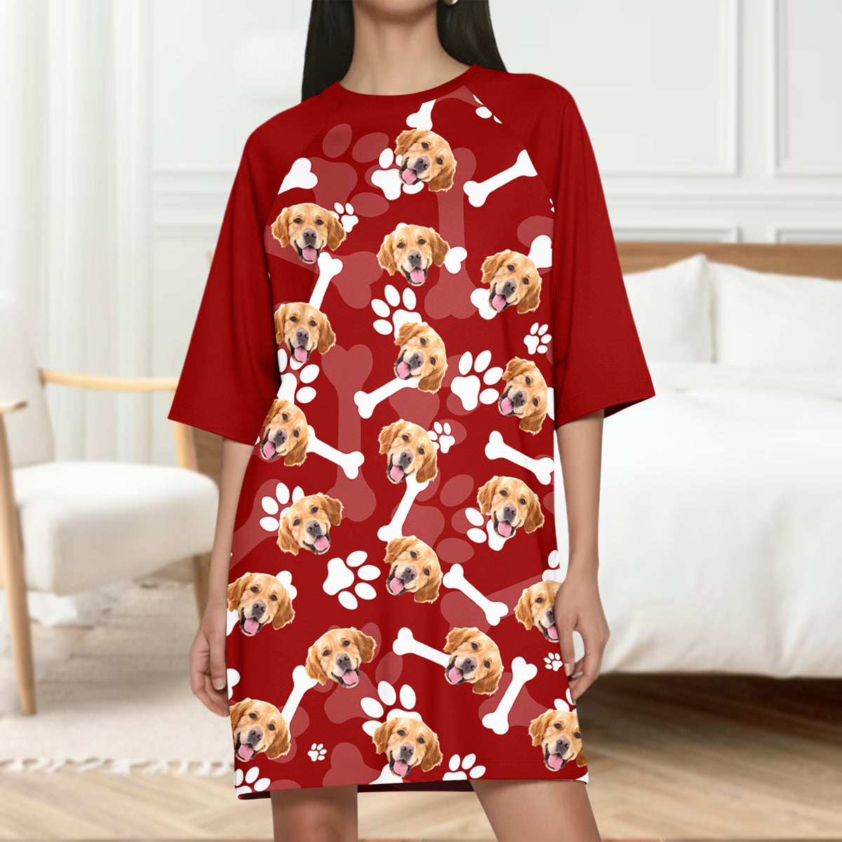 Custom Dog Cat Photo With Bone Raglan Nightgown Gift For Mom TH10 169511