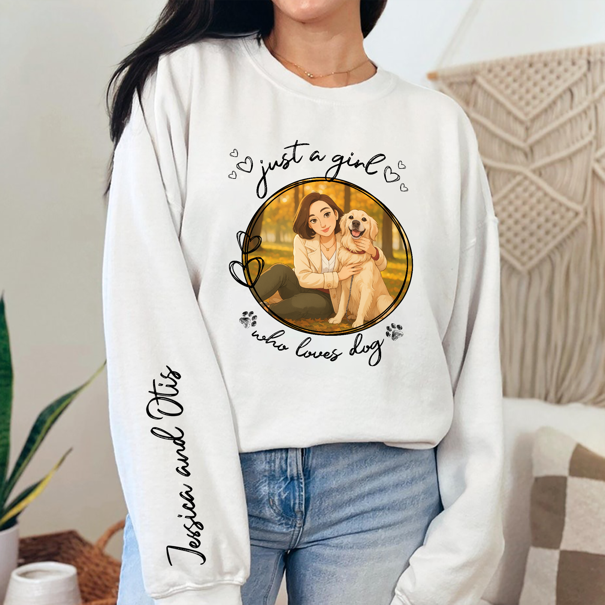 Custom Cartoon Photo Just A Girl Who Loves Dogs Sleeve Personalized Printed Sweatshirt LM32 893855