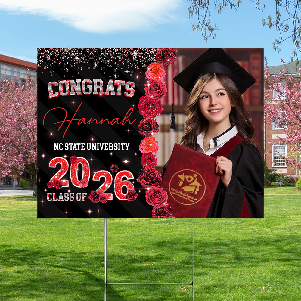 Custom Photo Rose Background Class Of 2026 Graduation Yard Sign HA75 920464