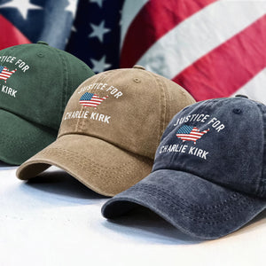 Justice For Charlie Kirk Washed Denim Baseball Cap LM32 65465