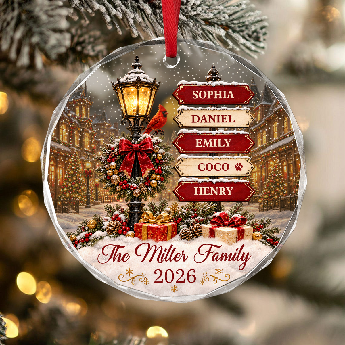 Custom Family Name & Year Christmas Tree Glass Ornament Santa Snowman Holiday Keepsake For Family TH10 171301