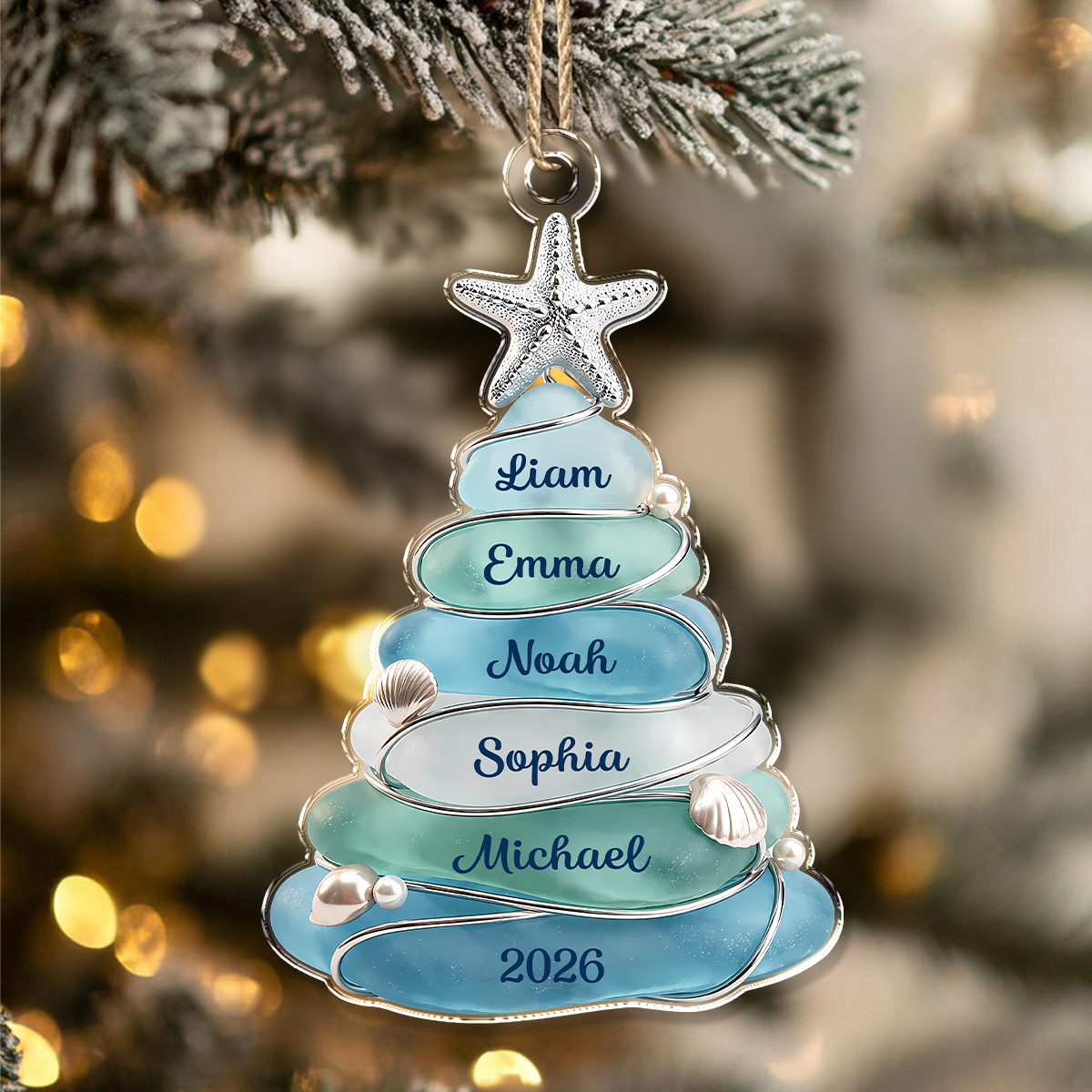 Custom Name Sea Glass Christmas Tree Acrylic Ornament – Personalized Coastal Christmas Decoration, Family Holiday Gift TH10 170673