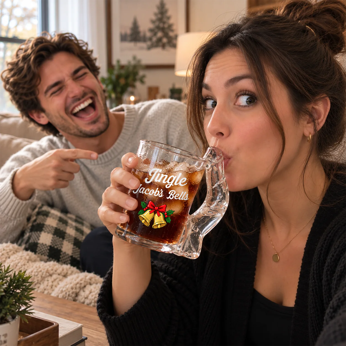 Personalized Jingle Bells Naughty Glass Mug for Men, Funny Holiday Gift for Husband & Boyfriend CH07 180610