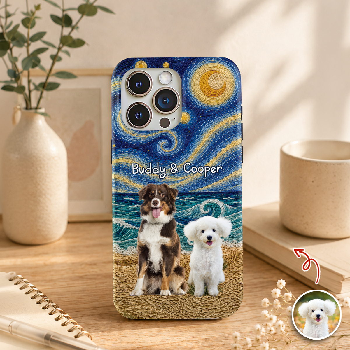 Personalized Dog Cat Phone Case, Custom Pet Portrait & Name, Artistic Starry Night Gift TH10 170397