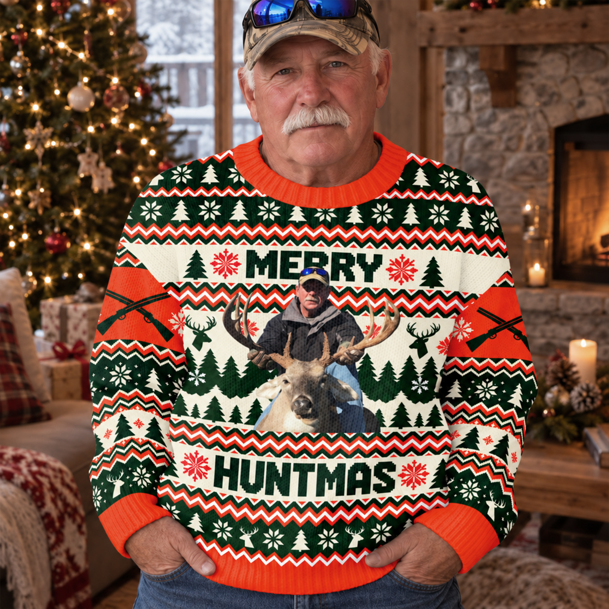 Custom Photo Merry Huntmas, Personalized Ugly Sweater Christmas Hunting Gifts HA75 919616