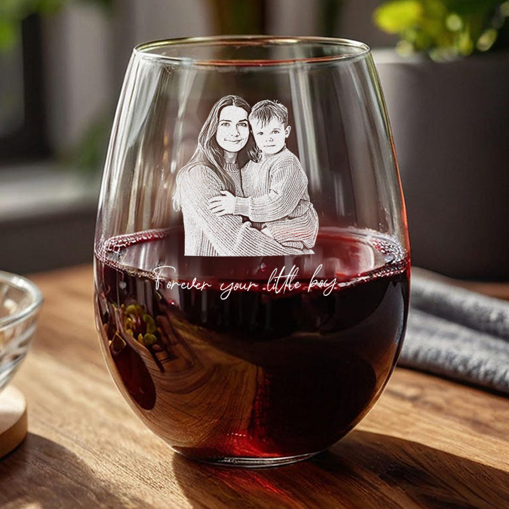 Custom Portrait Photo Engraved Stemless Wine Glass - Mother's Day Gift HO82 901646