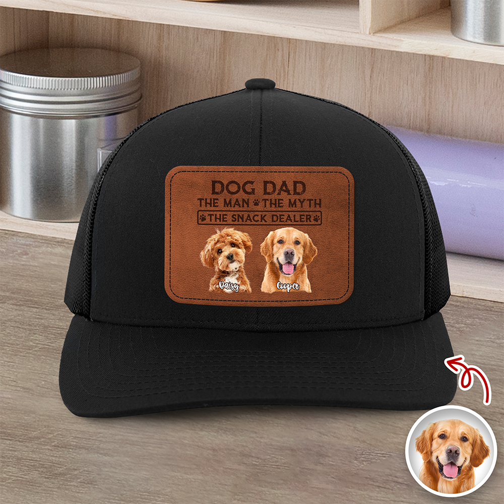 Custom Photo Dog Dad The Man The Myth The Snack Dealer Leather Patch Hat HO82 902428