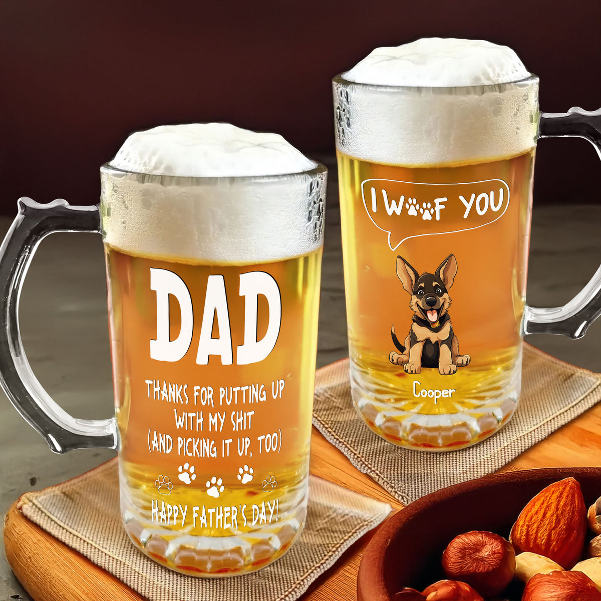 Thanks Dad We Woof You New Version - Personalized Beer Glass Mug TH10 892567