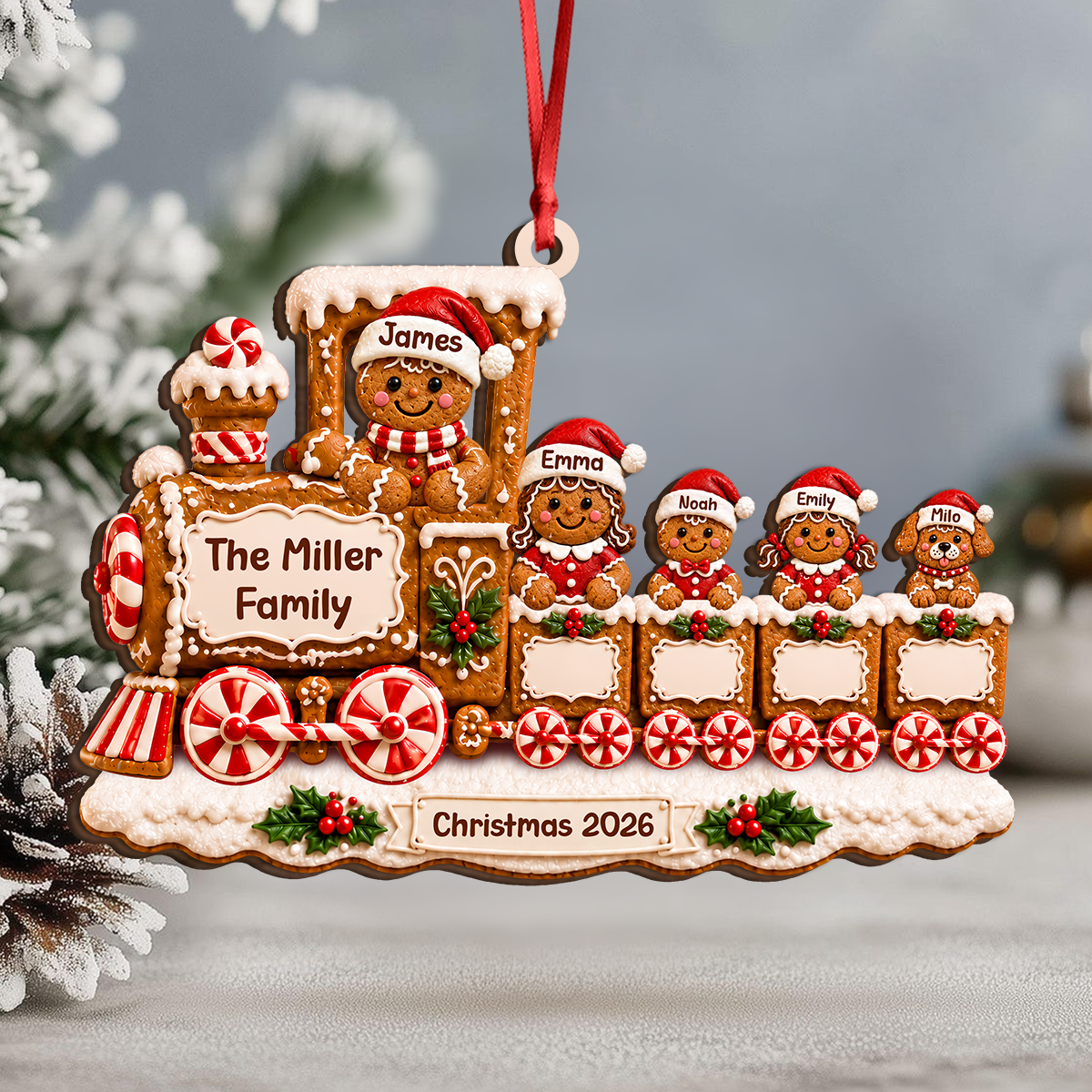 Personalized Gingerbread Train Family Christmas Wooden Ornament LM32 670101