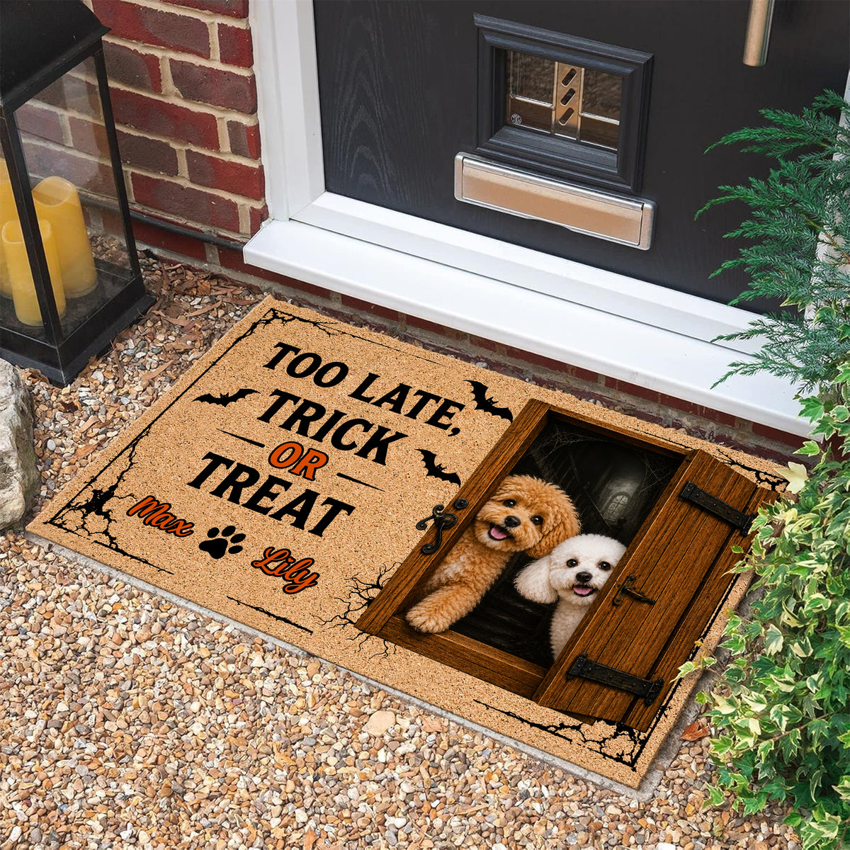 Custom Dog Photo You're Too Late, Trick or Treat Halloween Doormat LM32 669575