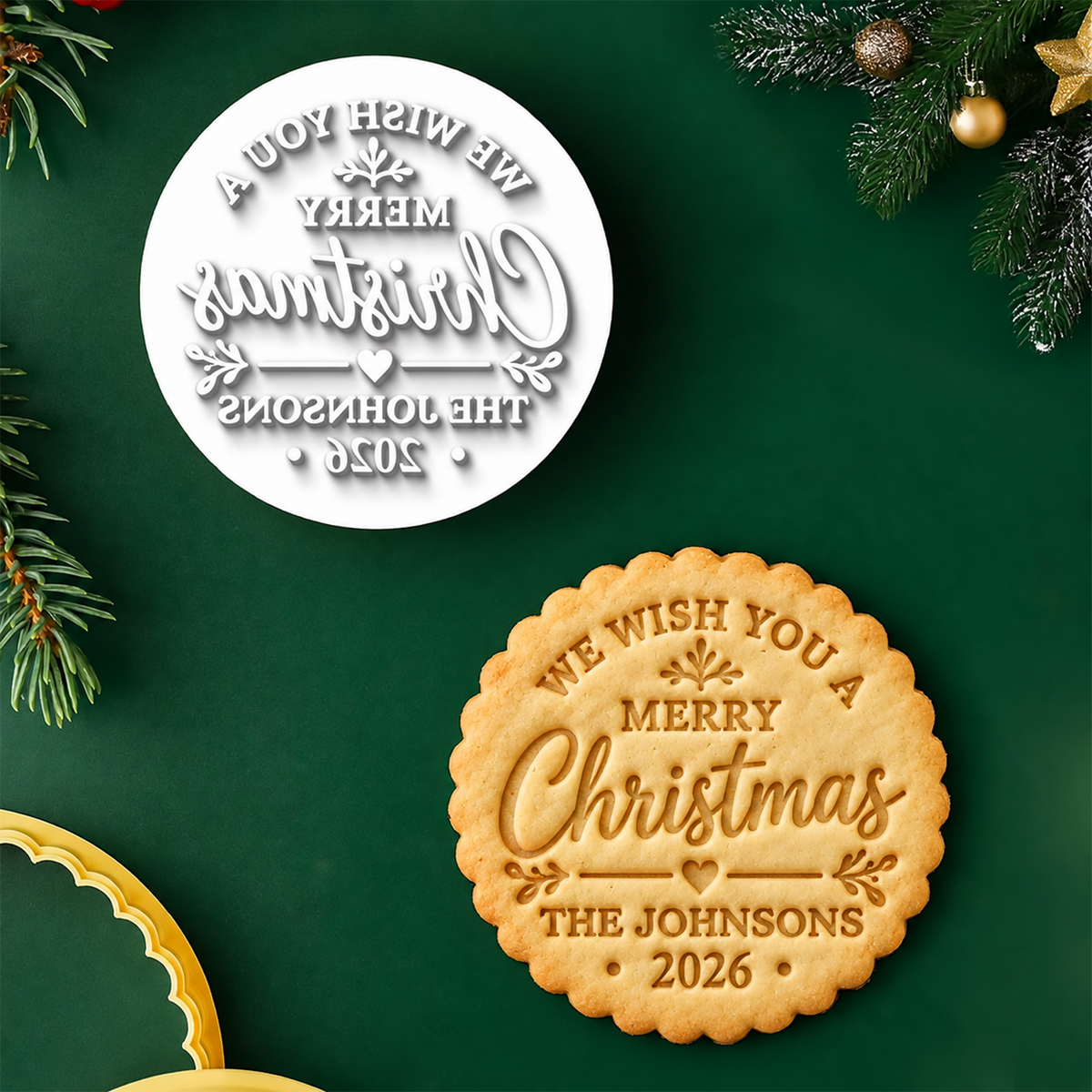 Personalized Family Name We Wish You A Merry Christmas Cookie Stamp, Holiday Baker Gift HO82 904126