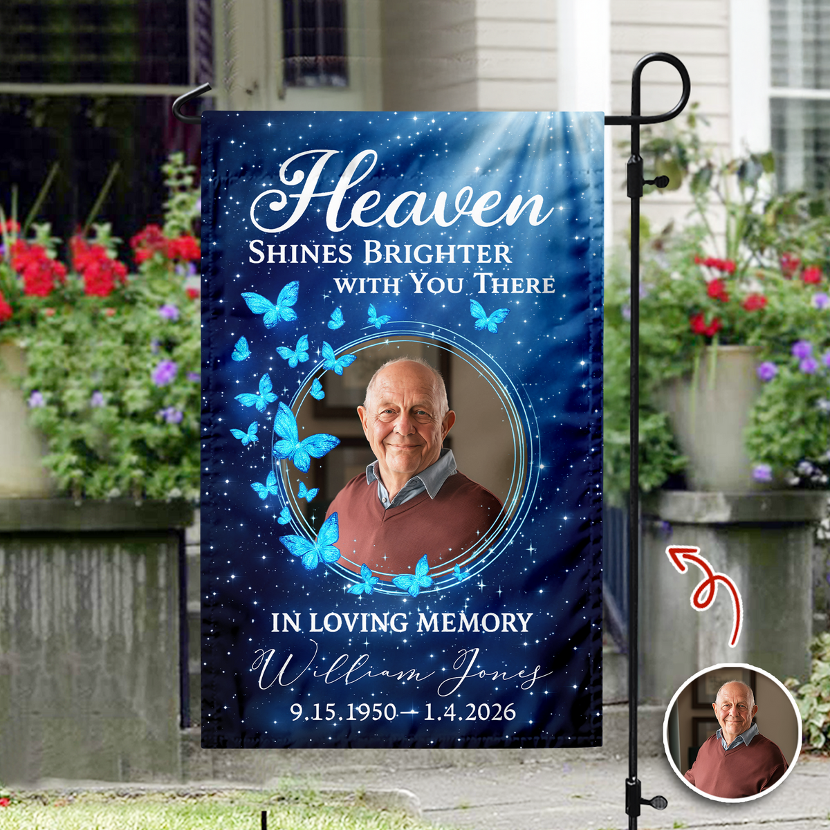 Custom Photo Heaven Shines Brighter With You There Personalized Memorial Garden Flag HA75 898898