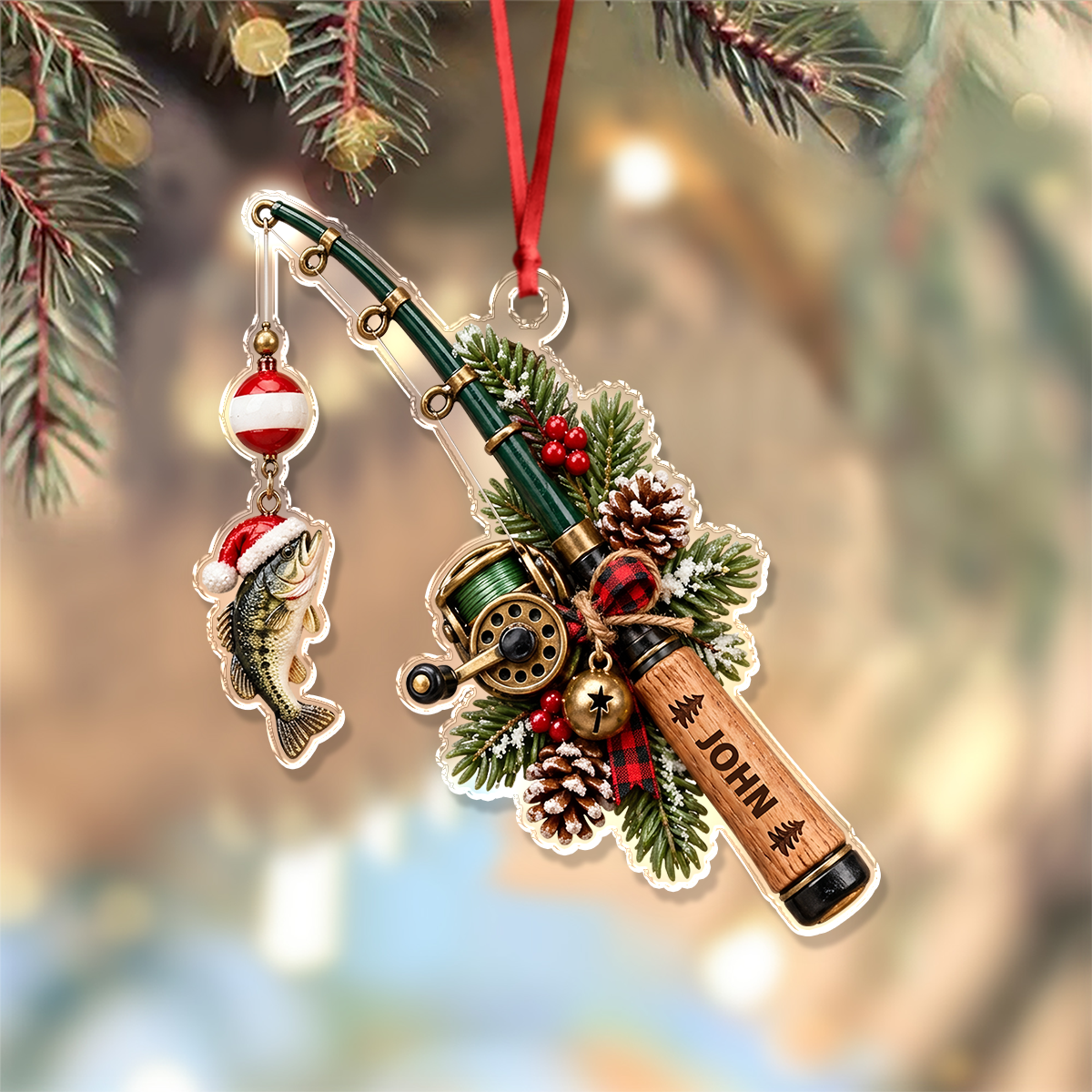 Personalized Fishing Rod Christmas Acrylic Ornament, Fisher Xmas Keepsake Gift HA75 919540