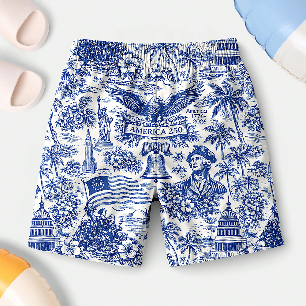 America 250th Anniversary 1776-2026 Toile De Jouy Style Kid Beach Short TH10 169409
