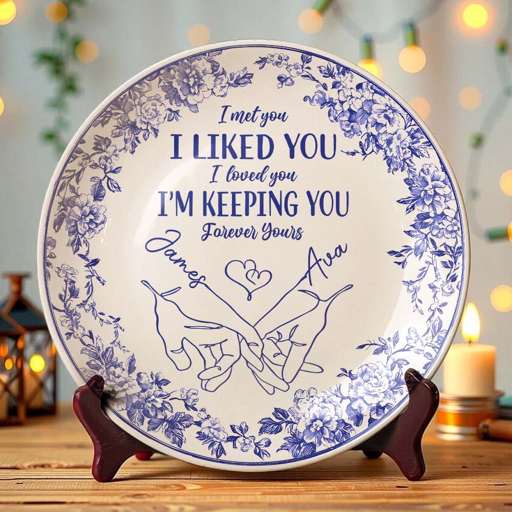 I'm Keeping You Forever Chinoiserie Toile De Jouy Style Couple Personalized Ceramic Plate Gift For Husband Wife, Anniversary HA75 892648