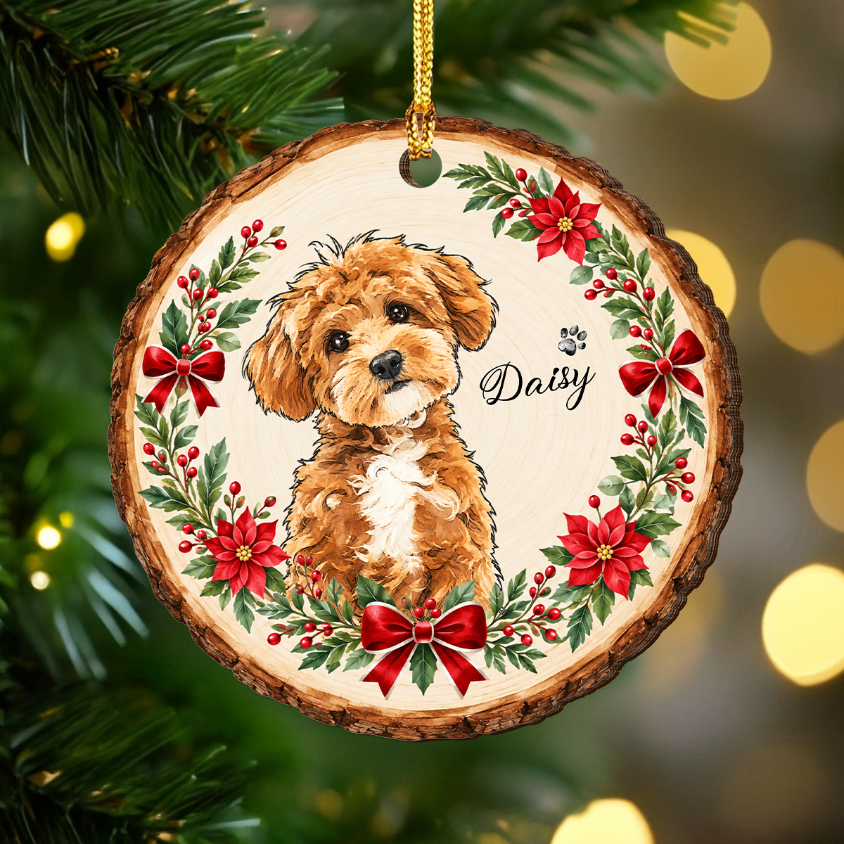 Custom Photo Watercolor Pet Dog Cat Wood Ornament Christmas Gift HA75 919530